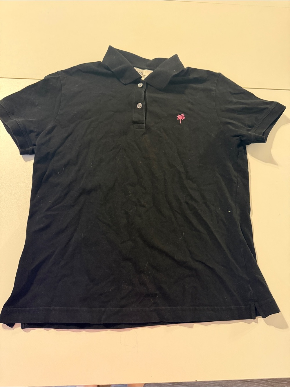Lilly Pulitzer Black Polo with Pink Palm Embroidery